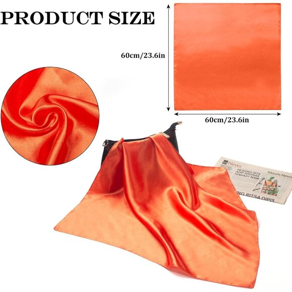 Women's Orange Silk Feeling Scarf 23.6'' Square Satin Scarf Neck Head Bandana - Picture 3 of 7